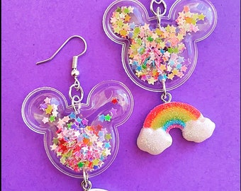 Mouse balloon rainbow earrings, Mickey balloon earrings, rainbow earrings, mouse shaker earring, Mickey Mouse earring, confetti earring