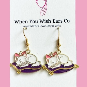 Marie inspired metal charm dangle drop earrings, Marie earrings, aristocat earrings, cat earrings, Marie Aristocats earrings, the aristocats