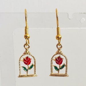 Beauty and the Beast enchanted rose earrings, beauty and the beast earrings, belle earrings, beast earrings, rose earrings, enchanted rose