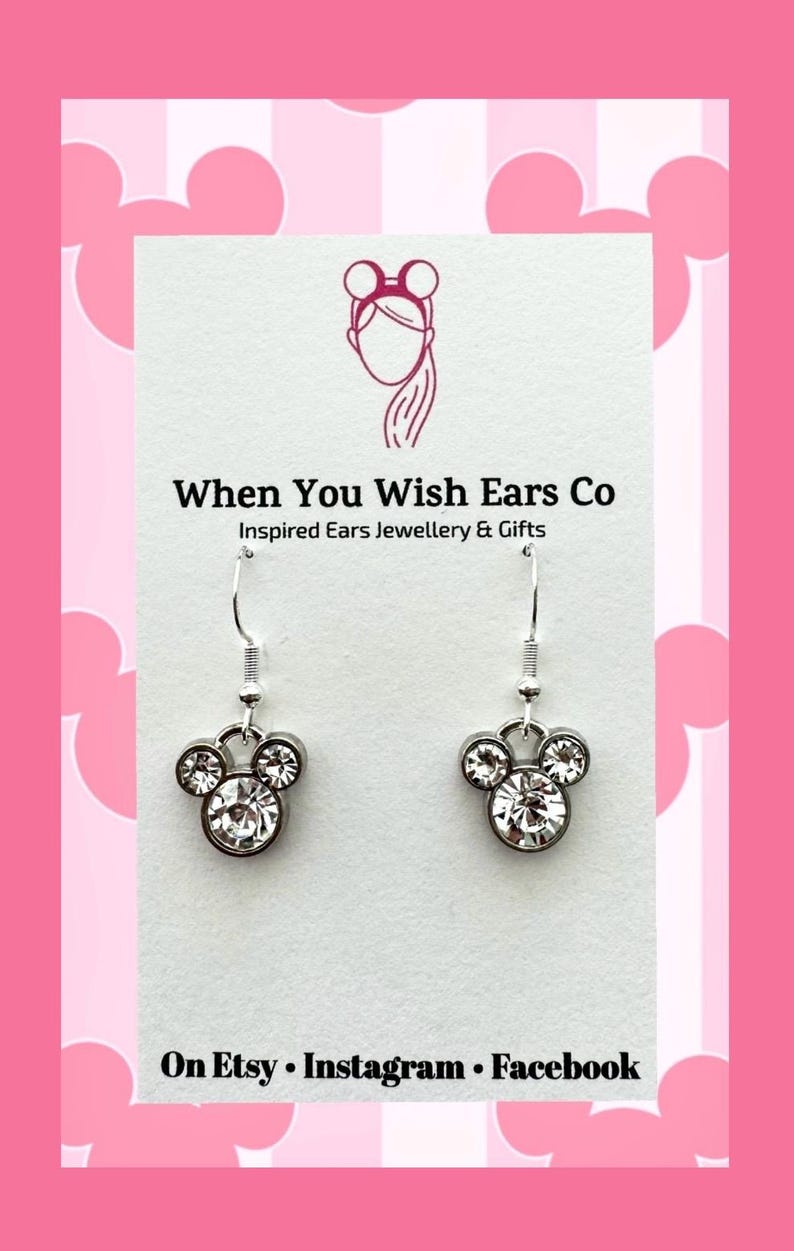 Pendientes de gemas brillantes de Mickey, pendientes de Mickey Mouse, regalo de dama de honor de Disney, pendientes de boda de Mickey, pendientes de Mickey imagen 1