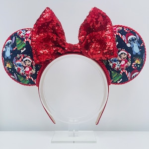 Santa Stitch Christmas inspired Minnie ears, Stitch Christmas ears, lilo and stitch ears, stitch mouse ears, stitch Minnie ears, stitch ears