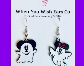 Pendientes de Mickey y Minnie fantasma, pendientes de fantasma de Mickey, pendientes de fantasma de Minnie, pendientes de Mickey Halloween, pendientes de Minnie Halloween