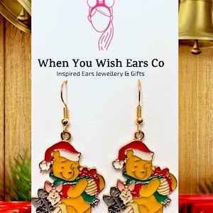 Christmas Pooh and Piglet earrings, Winnie the Pooh earrings, piglet earrings, Winnie the Pooh Christmas, Disney Christmas earrings, Pooh ea