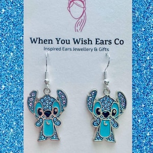 Sparkle Stitch earrings, Lilo and stitch earrings, stitch earrings, stitch bling earrings, Ohana means family