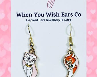 Pendientes de Dutchess y Thomas O'Malley, pendientes de Los Aristogatos, pendientes de corazón de gato, pendientes de gato callejero