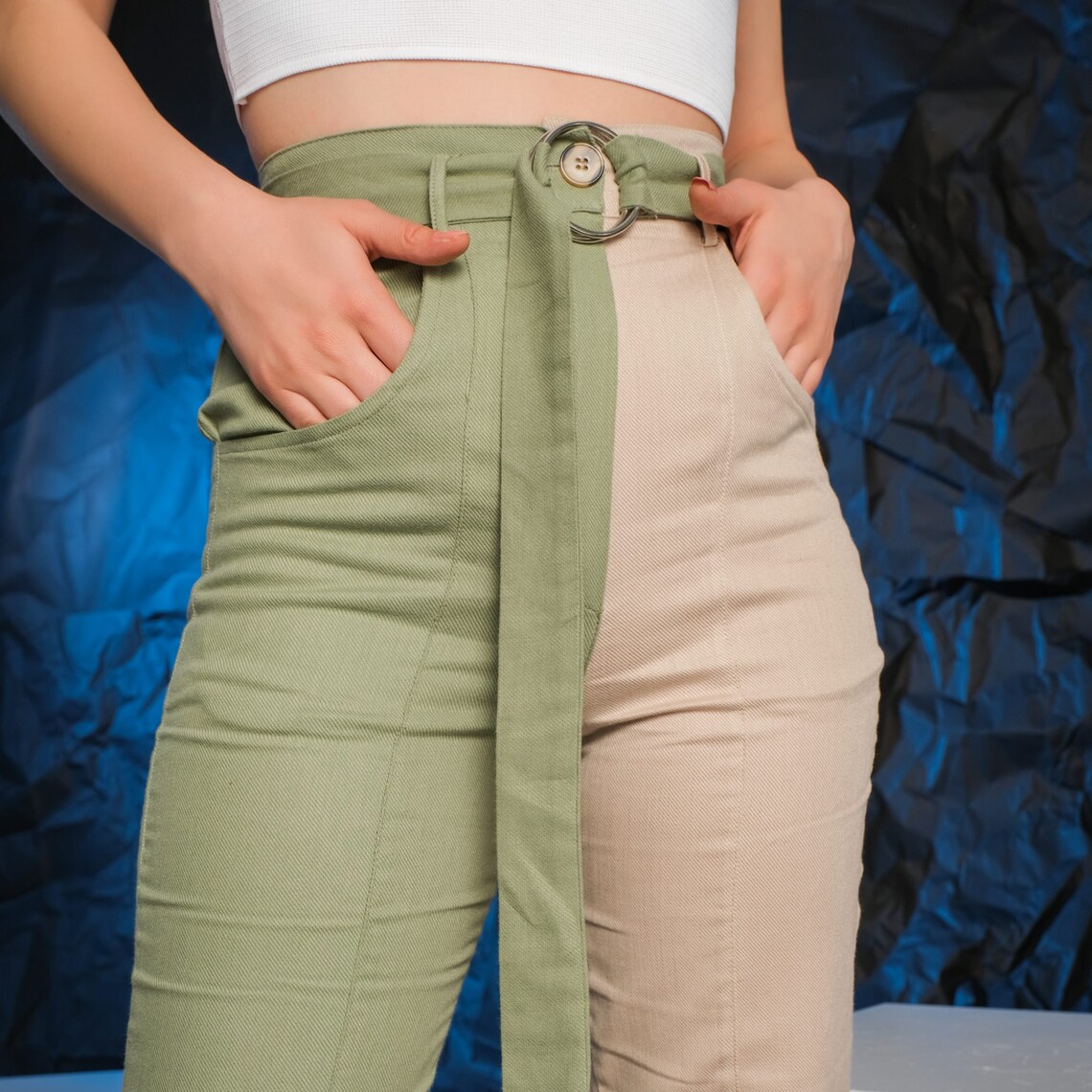 Half n' Half Two Tone Women Pants High Waisted Upcycled Etsy