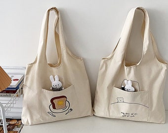 Korean Style Student Tote Bag Chic Ikea Style Canvas Shoulder 