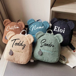 Personalized Name initial Mini Children Toddler Teddy Bear Backpack, Kids Custom Name Plush Backpack Gift for Boys Girls Ladies