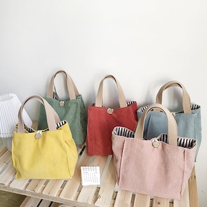 Japanese Style Tote Canvas Bag, Corduroy Lunch Bag, Eco Shopping Bag ...