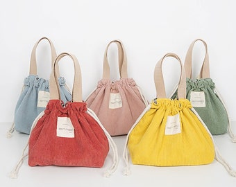 Korean Lunch Bag, Corduroy Bag, Eco Shopping Bag, Tote Bag, harry style tote bag, Japanese Style Canvas Bag, Picnic, Work & School | EcoNara