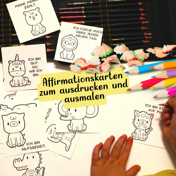 Affirmationskarten für Kinder zum ausdrucken und ausmalen, Mutmachkarten, Ausmalbilder, download, Ostergeschenk für Kinder