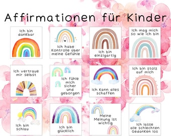 Affirmationskarten für Kinder auf deutsch zum downloaden, ausdrucken und ausschneiden, mutmach Karten, Regenbogen