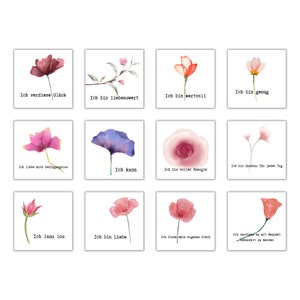 12 Daily Affirmation Cards, Printable Affirmations in German, Mindfulness Cards with Floral Design for Women