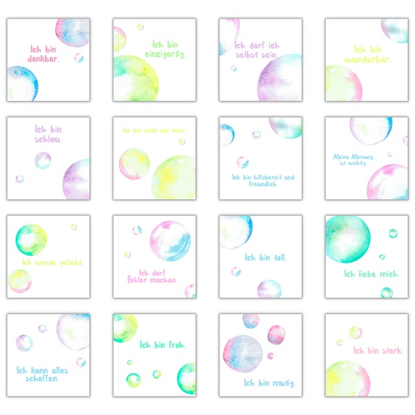 Affirmation cards for children in German, affirmations for every day, mindfulness cards for children, download