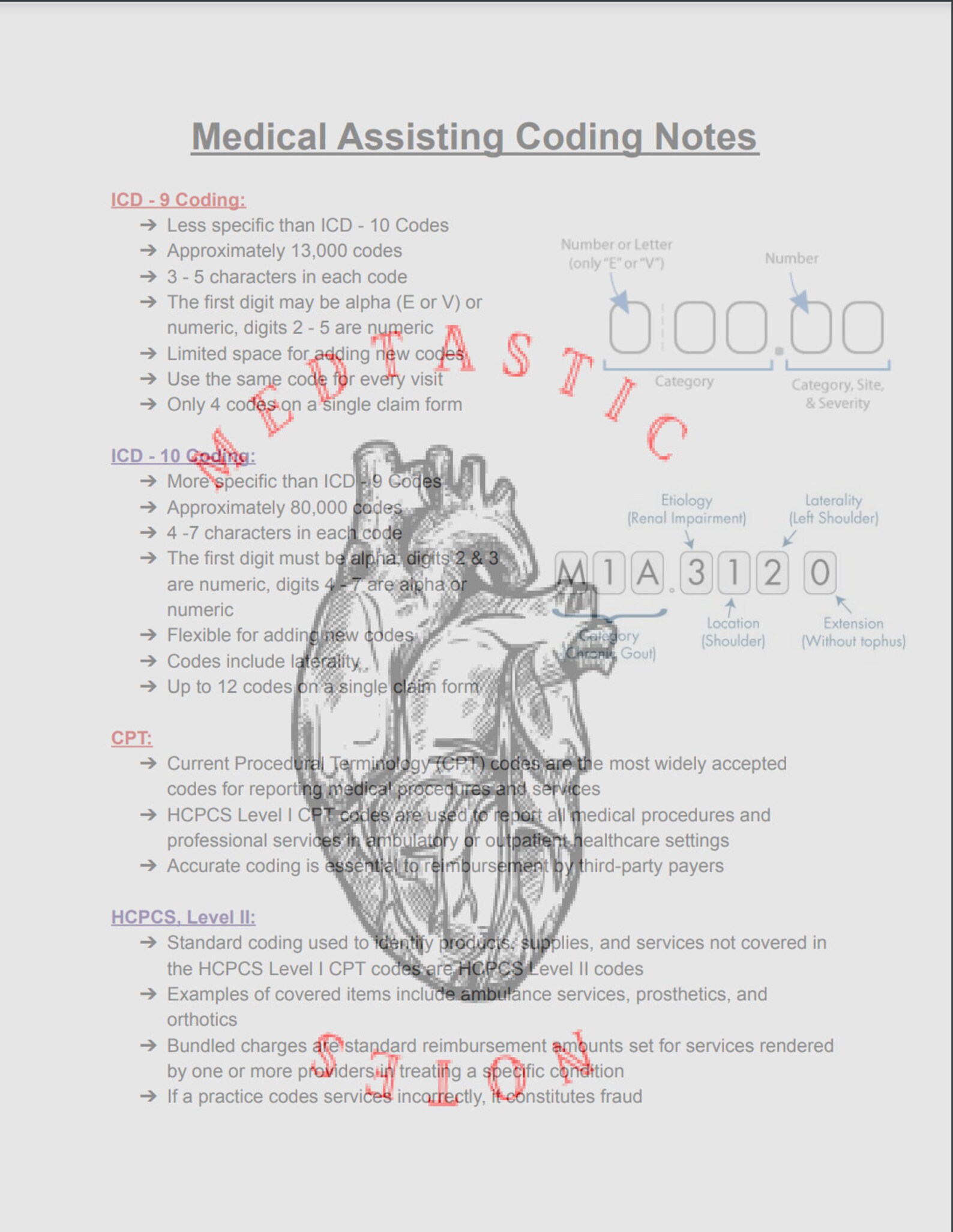 Medical Assisting Coding Notes - Etsy
