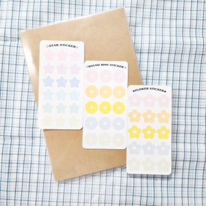 Pastell Polco Deco Sticker, 1 Set Stickerbogen Blume, Stern, runde Ringform, für Bullet Journal, Planer, Scrapbook oder Grußkarten