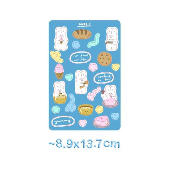 Kawaii Rabbit With Food Sticker Sheet, Cute Korean Bunny Sticker for Bullet  Journal, Planner, Scrapbook, Greeting Cards, Toploader Deco 