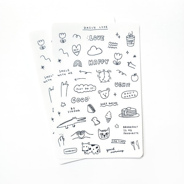 Daily Life Hand-Drawn Sticker Sheet, Cute Minimal Line-drawing Deco Sticker for bullet journal, planner, greeting cards, scrapbooking