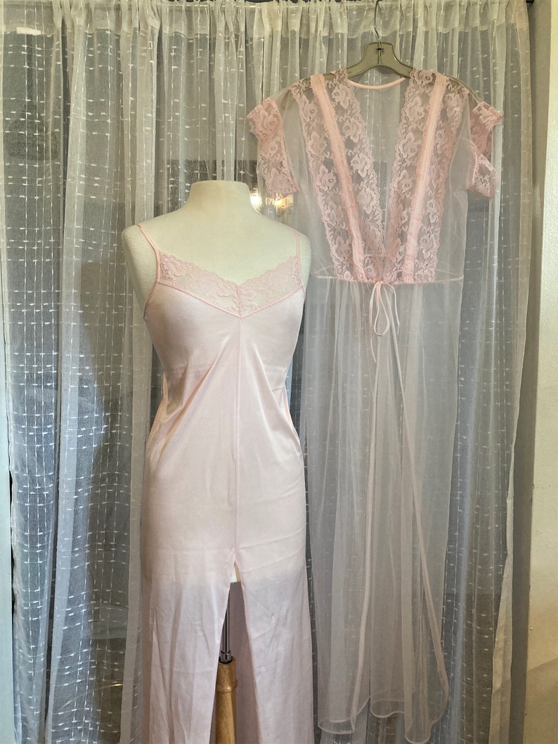 Long Nightgown and Robe/vintage Pink Peignoir/size XS/ Etsy