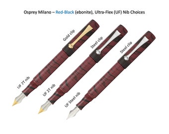 Osprey Milano - Red-Black Ripple (ebonite) Fountain Pen with Ultra-flex nib in Steel and 2-tone EEF/EF/F/M/B