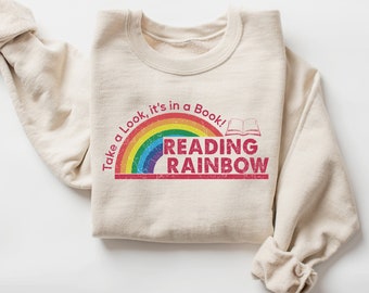 Lectura de sudadera arco iris, regalo de agradecimiento al maestro, camisa de la escuela, regalo para amantes de los libros, camisa de maestro