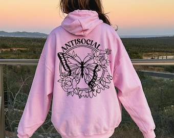 Bluza z kapturem lub bluza z nadrukiem antyspołecznego motyla: sarkastyczna, modna koszulka z motywem roku 2000