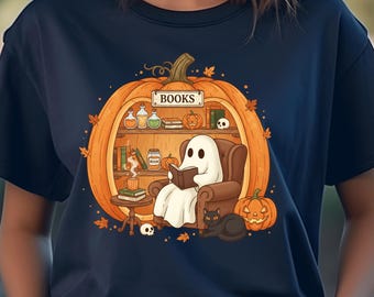 Shirt voor spooklezen: leesgrage Halloween-T-shirt, retro bibliothecaris-T-shirt