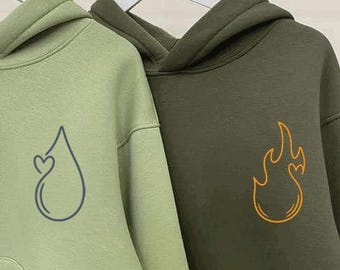 Sudaderas con capucha para parejas a juego, sudadera con arte lineal de fuego y agua, sudaderas minimalistas para parejas, sudadera "You Make Me Smile"