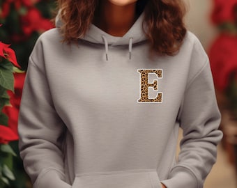 Personalized Leopard Print Hoodie, Christmas Gift For Her, Birthday Gift Hoodie, Hoodie For Women, Girls Leopard Print Initial Hoodie