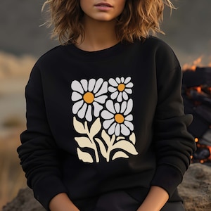 Boho Blumen Sweatshirt, Wildblumen Pullover, Rundhalsausschnitt mit Blumendruck, Frauen Floral Minimalist Pullover, Valentinstag Geschenk, trendiges Sweatshirt