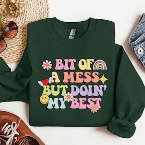 Grappig damessweater met ronde hals: cadeau geestelijke gezondheid, trendy zelfzorgtrui