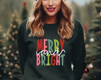 Sudadera alegre y brillante, sudaderas navideñas para mujer, sudadera navideña para mujer, sudadera navideña familiar, sudadera navideña feliz
