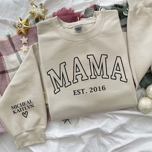 Aangepaste Mama Sweatshirt, gepersonaliseerd sweatshirt voor moeder, Mama EST Crewneck, cadeau voor moeder, kerstcadeau voor moeder, verjaardagscadeau voor moeder