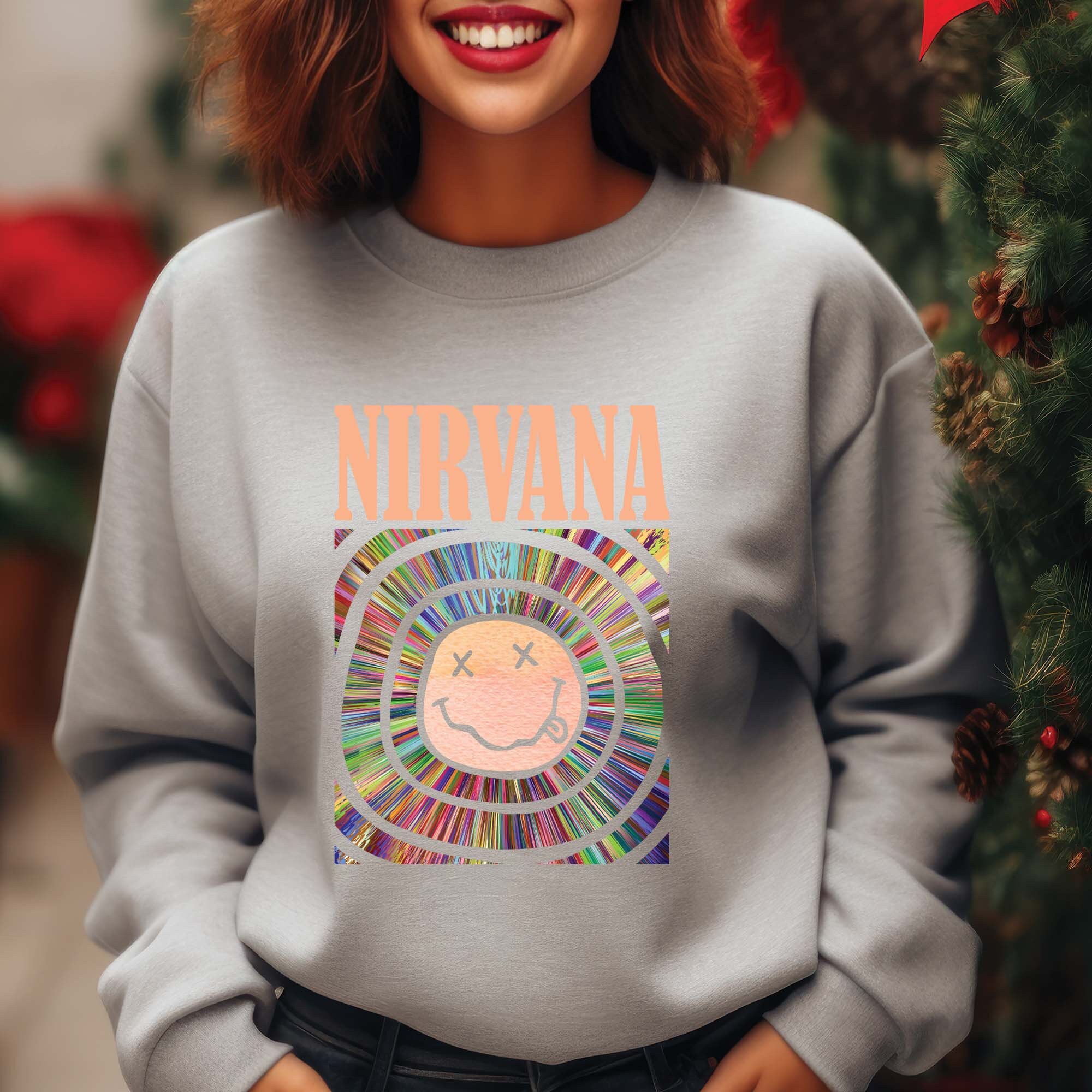 Nirvana Smile Face Overdyed Sweatshirt, Preppy Sweatshirt, Nirvana