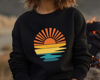 Retro Sunset Graphic Sweatshirt: Mysig friluftströja