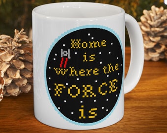 O lar é onde a força está - Needle Point Inspired - Ponto cruz - Star Wars - Caneca de café de cerâmica - Xícara de chá de 11oz