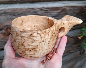 Kuksa cup medium, curly birch, one finger