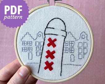 Amsterdammertje - Embroidery PDF Pattern & Instructions - Beginner friendly (Amsterdam houses, Holland, Netherlands, Dutch, DIY Wall art)