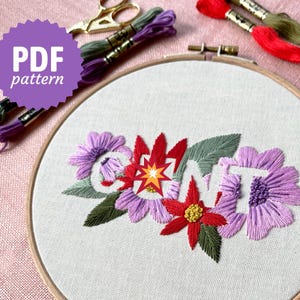 C*NT - Modern Font Embroidery PDF Pattern & Instructions - Beginner friendly (Swear word, Cussing, Adult, Funny, Flowers, Wall art)