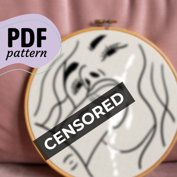 Sticky face - Erotic embroidery PDF Pattern & Instructions - Beginner friendly (18+, Oral sex, Blowjob, Cumshot, Kinky, Sexy, NSFW, Wall art