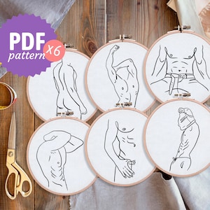 Manlines - 6 PDF-Stickmuster und Anleitungen - Anfängerfreundlich (18+, Sexy, Männer, minimalistisch, nackt, männliche Silhouette, Wandkunst)