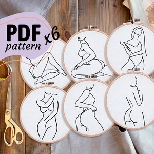 Sensual lines - 6 Embroidery PDF Patterns & Instructions - Beginner friendly (18+, Sexy, Seductive, Woman, Minimalistic, Naked, Silhouette)