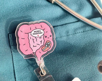 Merry Poopmas badge reel -  medical, doctor, nurse, gastroenterologist, general surgeon, hospital ID badge holder