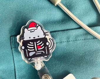 Meowy X-mas badge reel -  medical, doctor, nurse, radiologist, diagnostic imaging, rad tech, cat scan, cats, hospital ID badge
