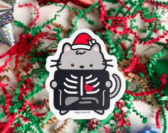 Meowy Xmas - medical sticker, doctor, nurse, radiologist, rad tech, diagnostic imaging, cute cat sticker