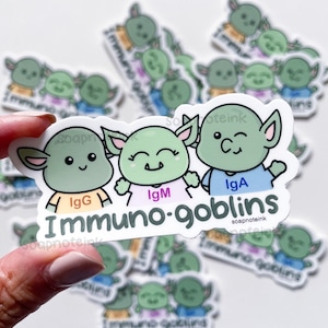 Immuno-goblin - Halloween vinyl sticker, immunology, allergy, medical student, doctor, rheumatologist, nurse, cute goblin, medical sticker