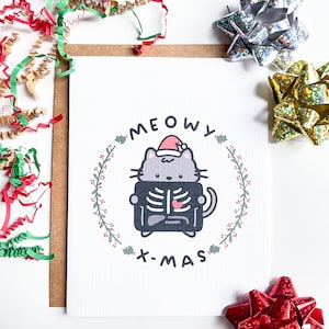 Meowy X-mas - carte de vœux, radiologie, technologie de radiologie, imagerie diagnostique, tomodensitométrie, rayonnement, carte de Noël chat
