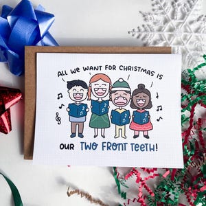 Deux dents de devant - Carte de Noël, dentiste, assistant dentaire, hygiéniste, infirmière, médecin, travailleur de la santé