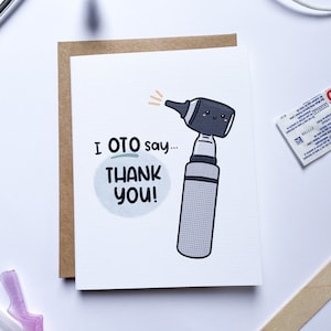 I OTO dice Gracias - tarjeta de agradecimiento, otorrinolaringología, cirujano otorrinolaringólogo, enfermera, médico de familia, tarjeta médica