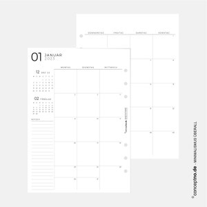 Calendar inserts monthly plan variant 1 - 2024 - 1 month 2 pages Filofax planner inserts notepad